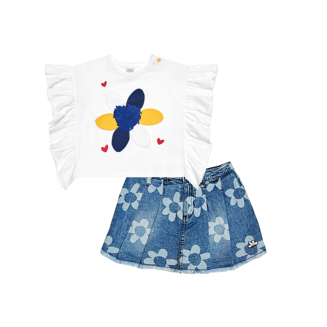 Flower Embroidered Skort Set