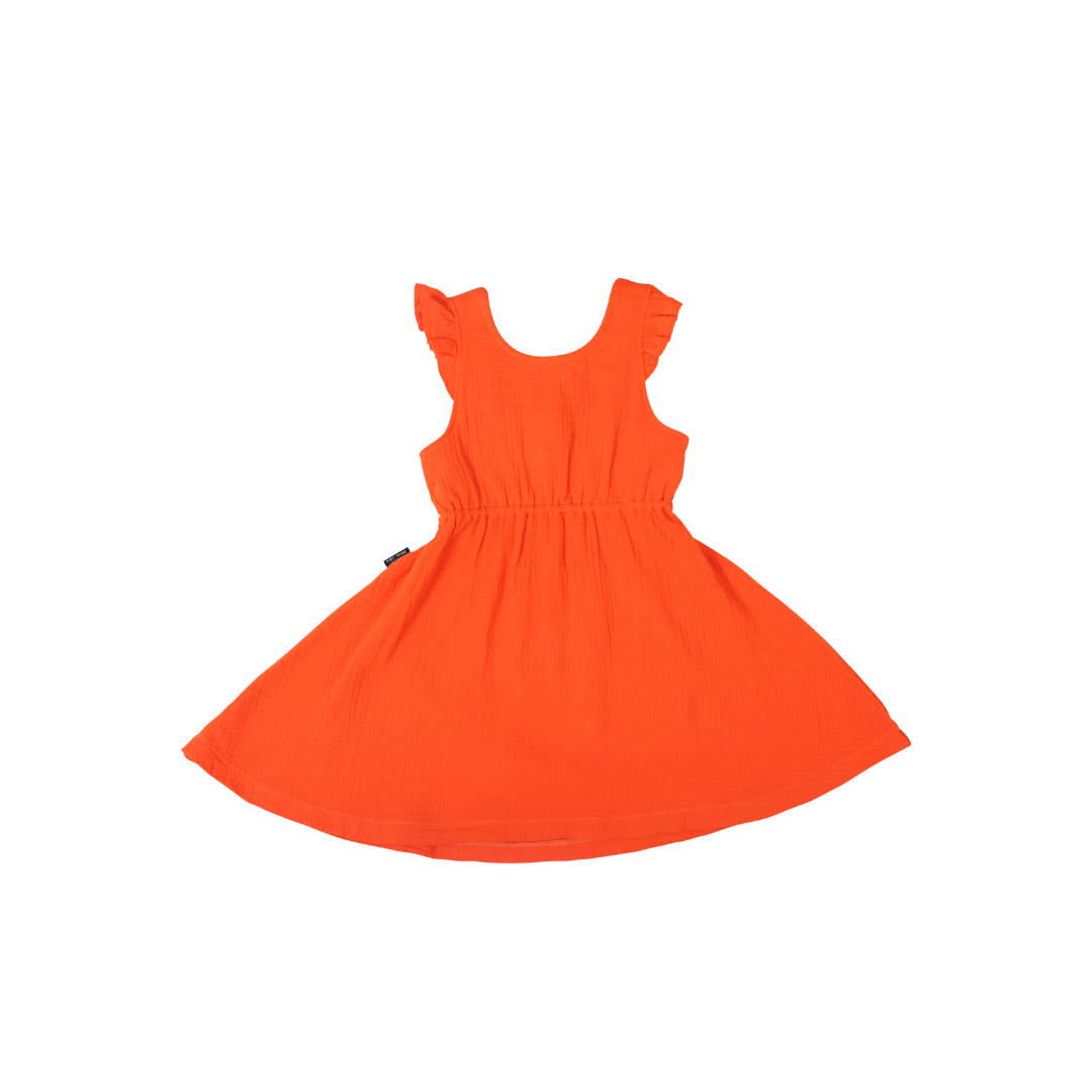 Tangerine Linen Ruffle Dress