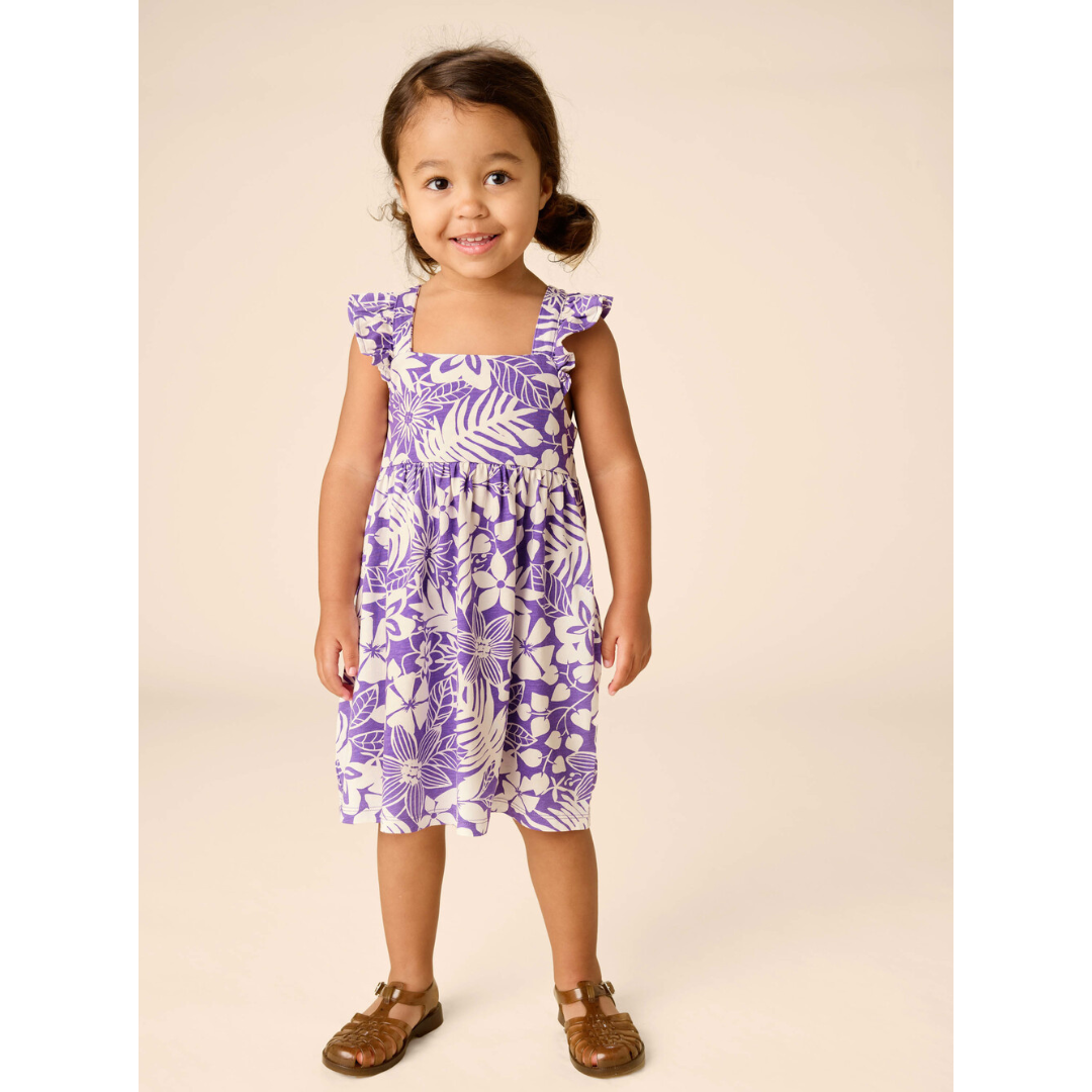 Tropical Foliage Ruffle Strap Dress