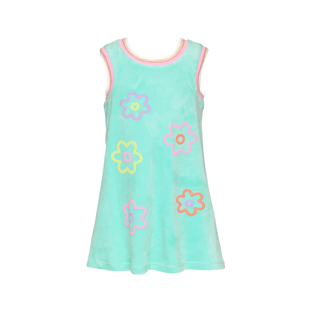 Flower Detail Velour Dress