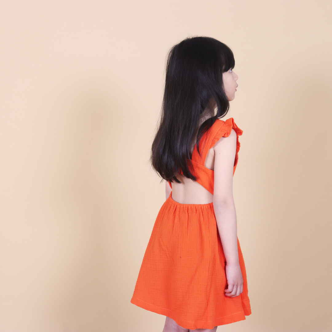 Tangerine Linen Ruffle Dress