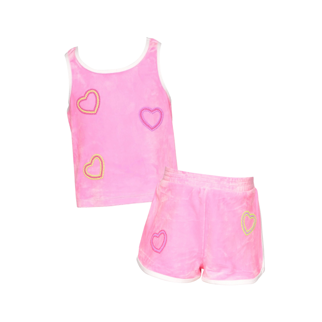 Pink Velour Heart Detail Set