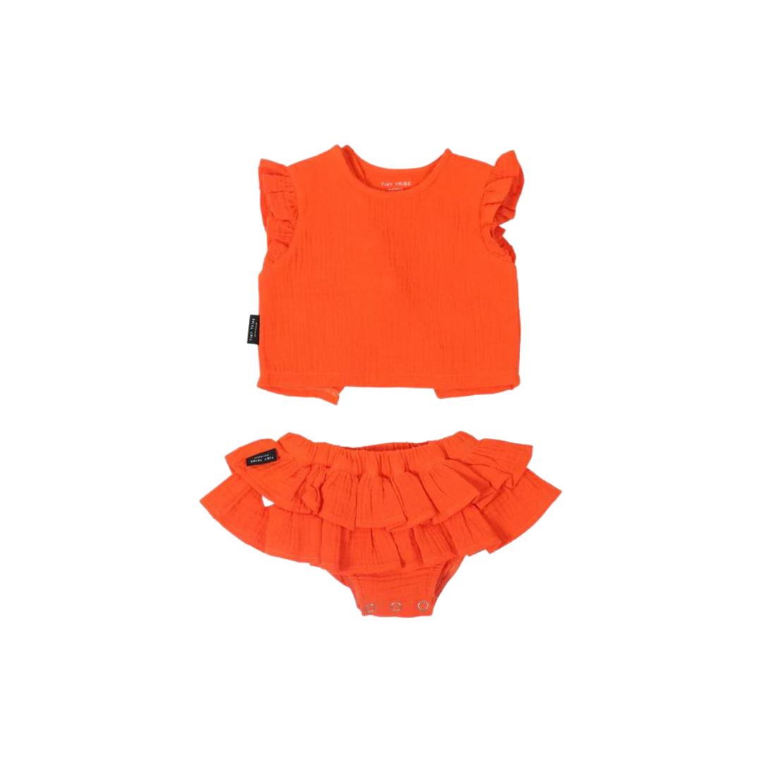 Tangerine Linen Ruffle Set