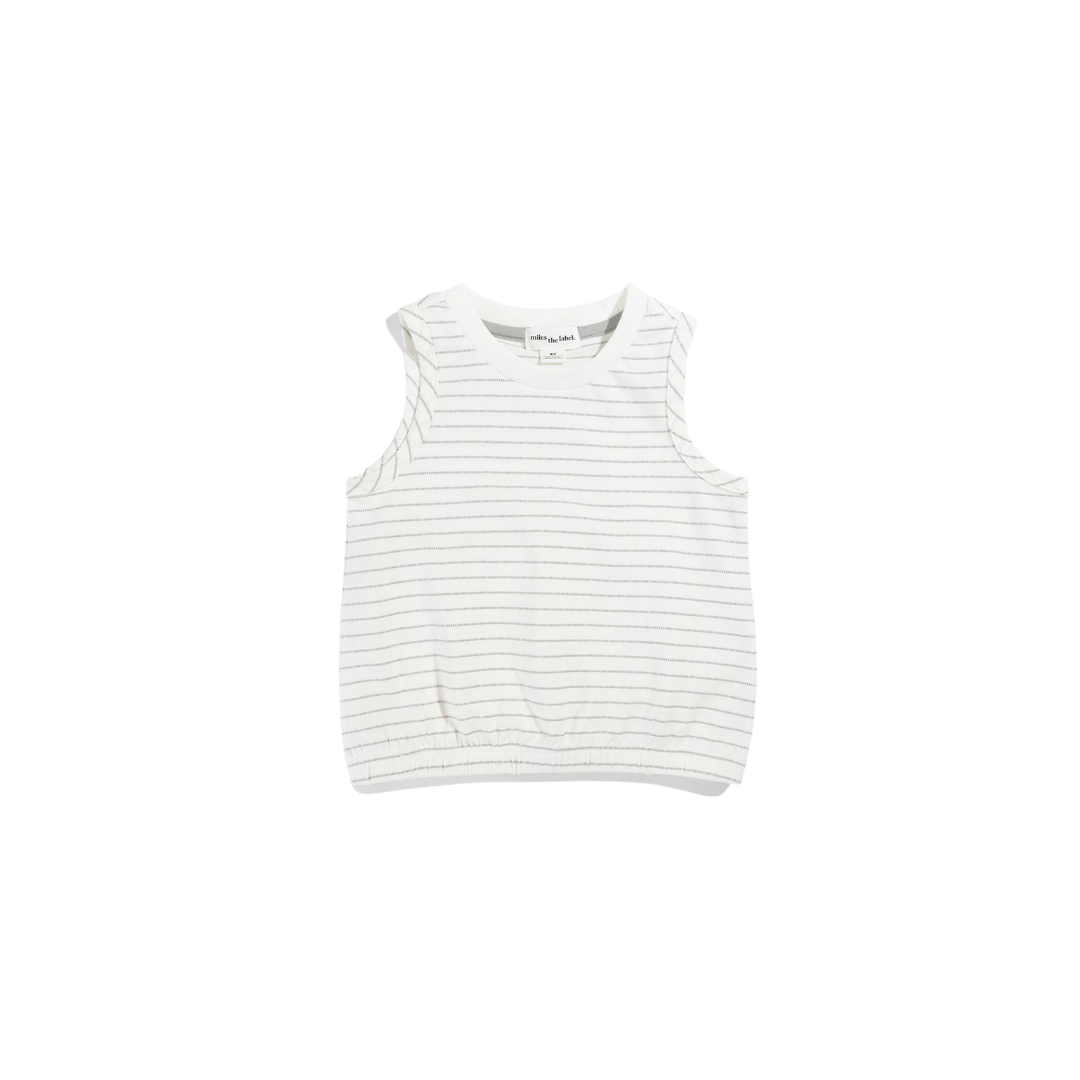 Light Grey Yarn-Dye Stripe Girl's Sleeveless Top