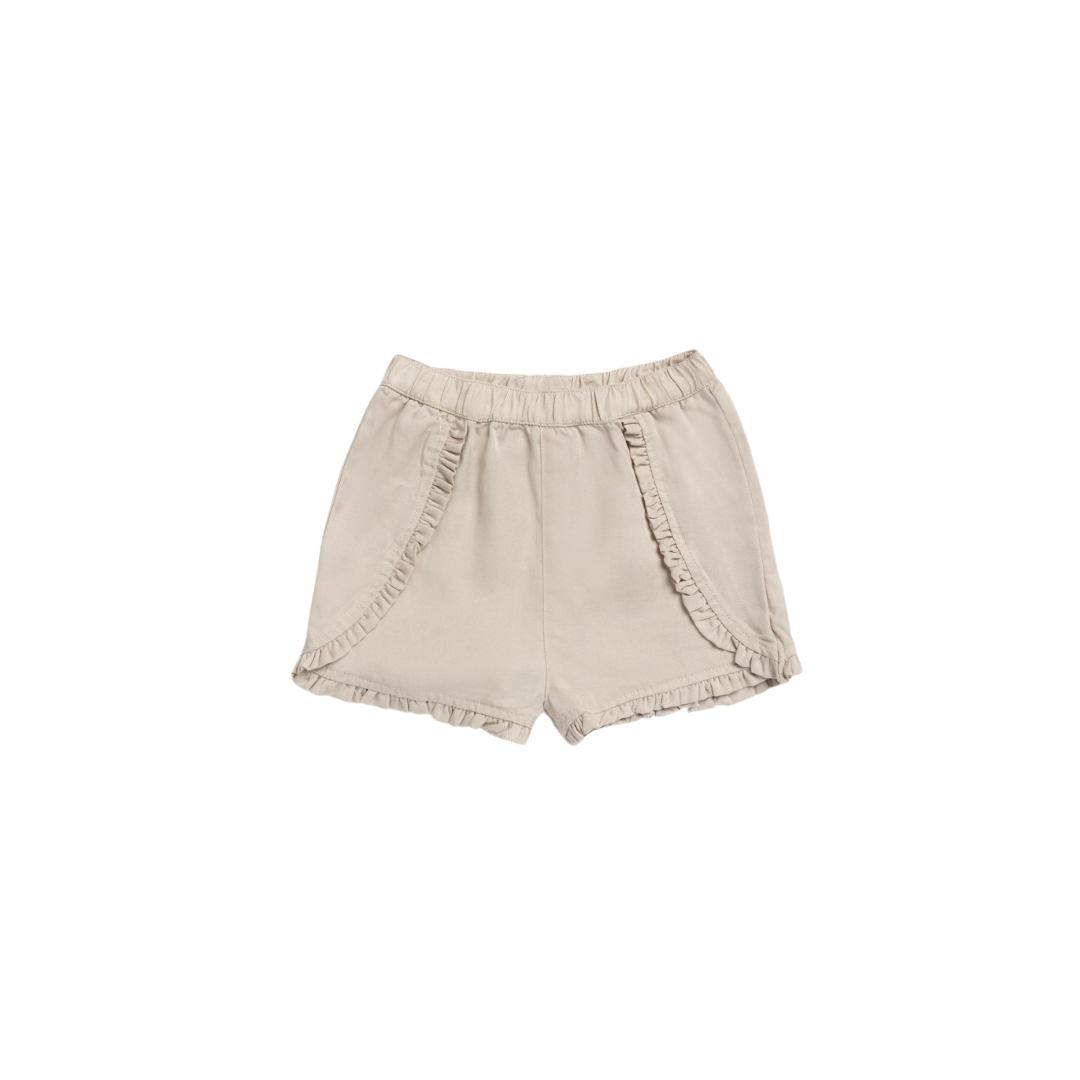 Beige Woven Lyocell Girl's Shorts with Frills