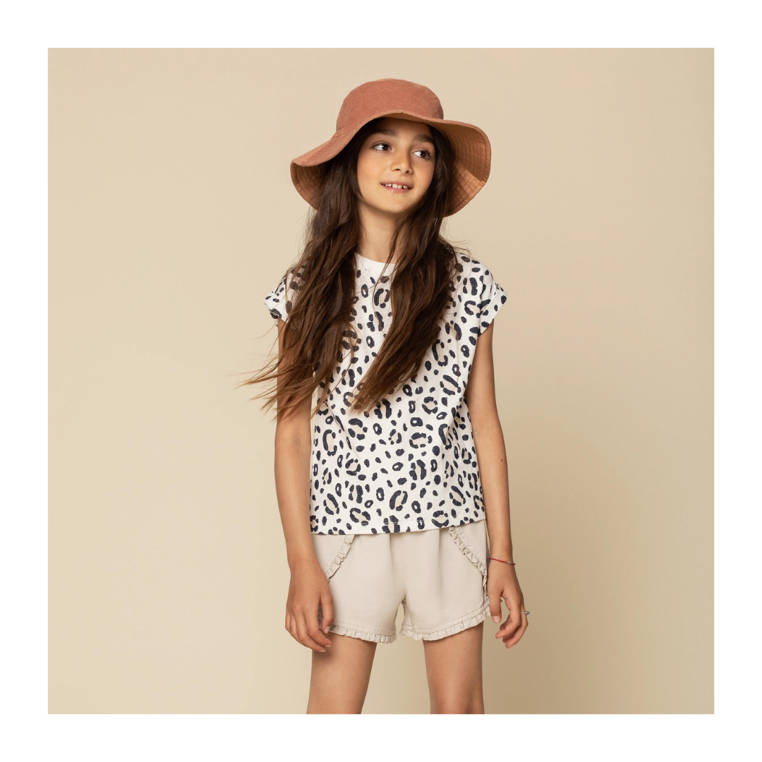 Beige Woven Lyocell Girl's Shorts with Frills