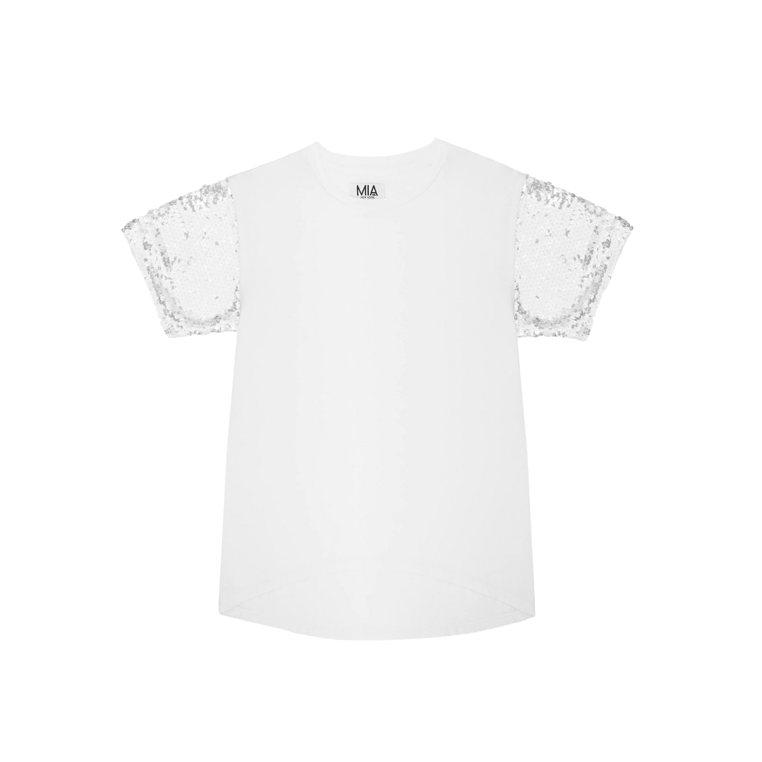 Sequin Sleeve Tee White