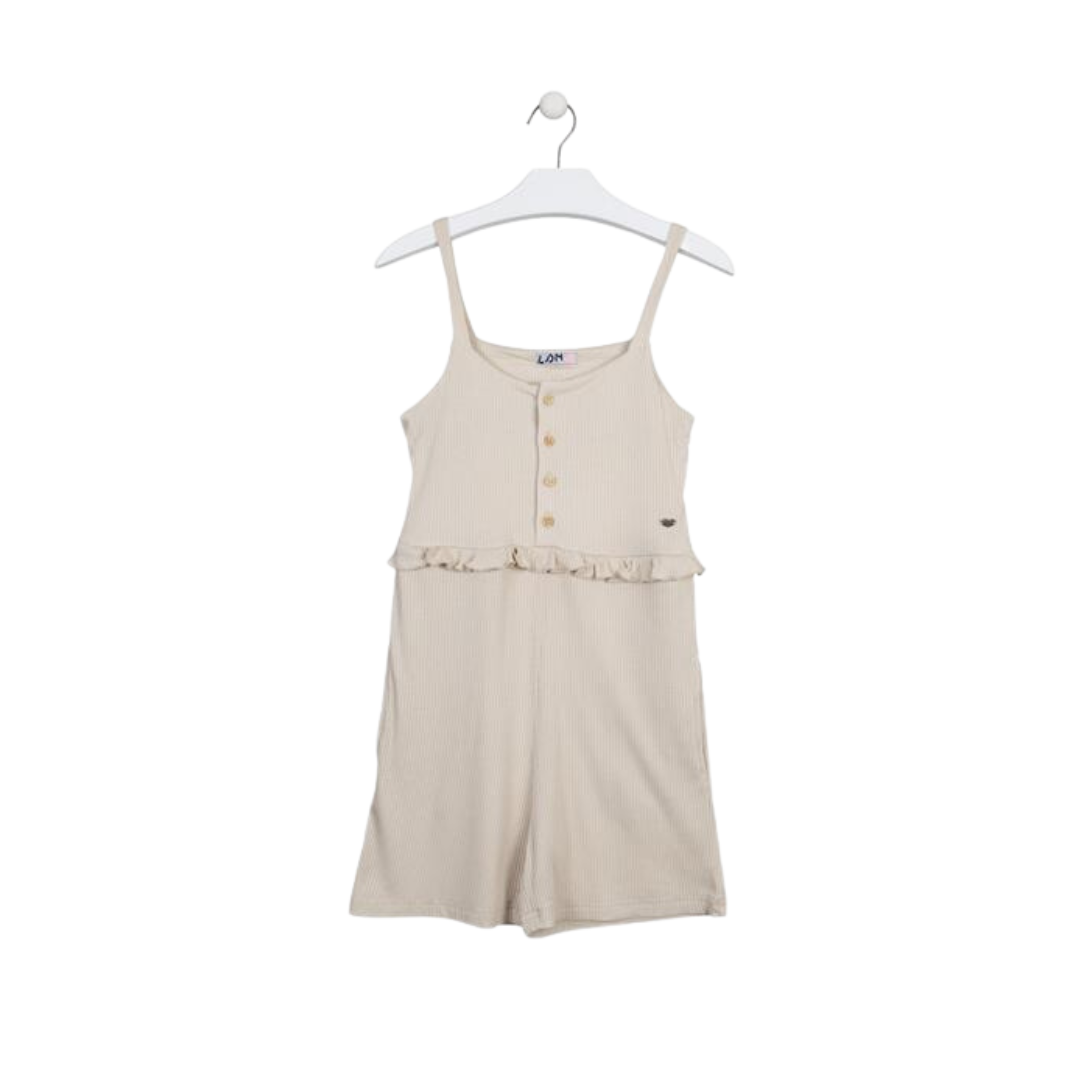 Ruffle Ribbed Overall Nude