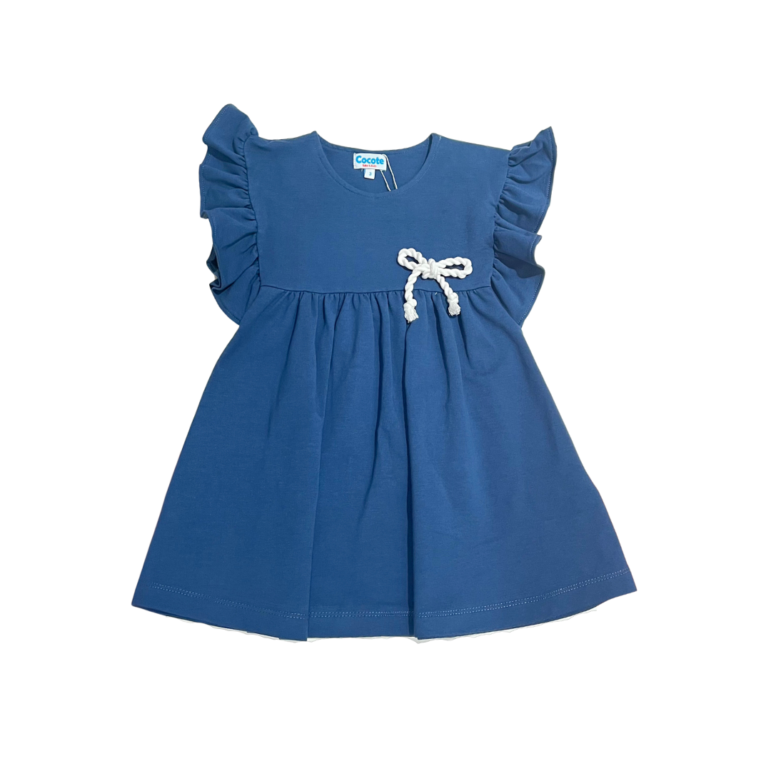 Navy Ruffle Cord Detail Dress