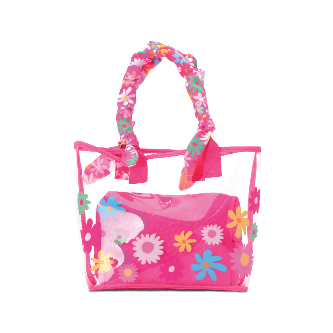 Puffy Flowers Clear Tote & Cosmetic Bag