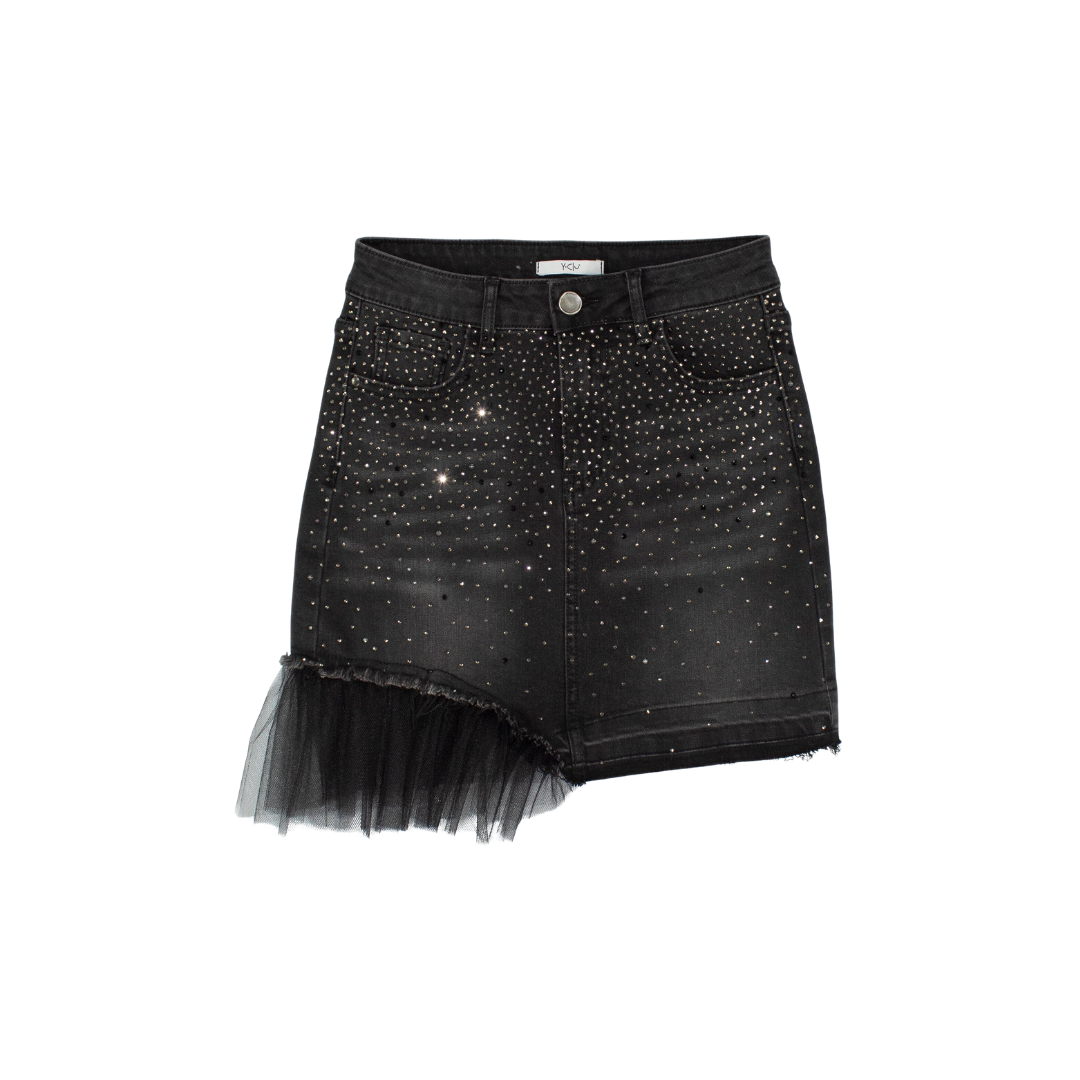 Tulle Trim Denim Skirt