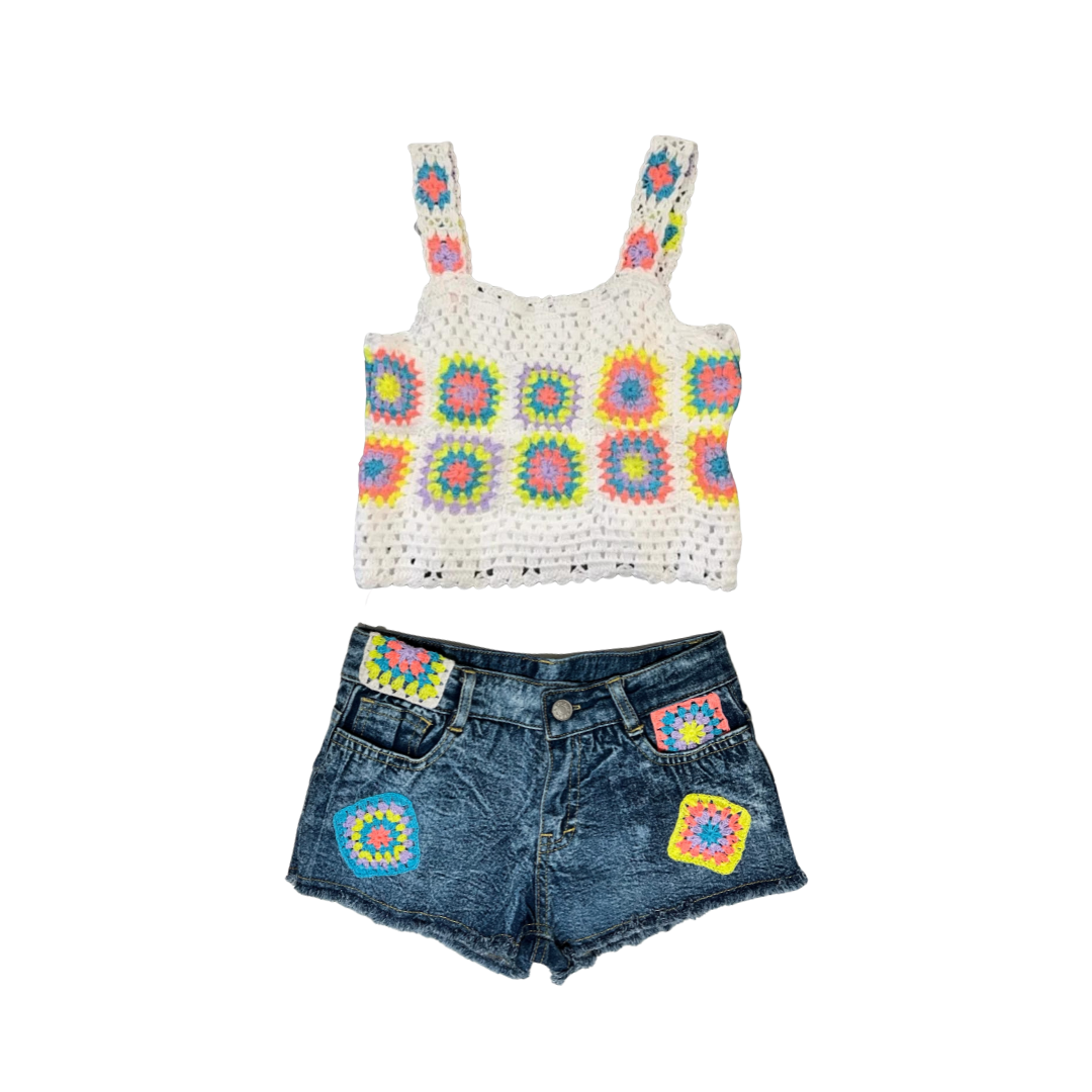 Crochet Detail Jean Shorts