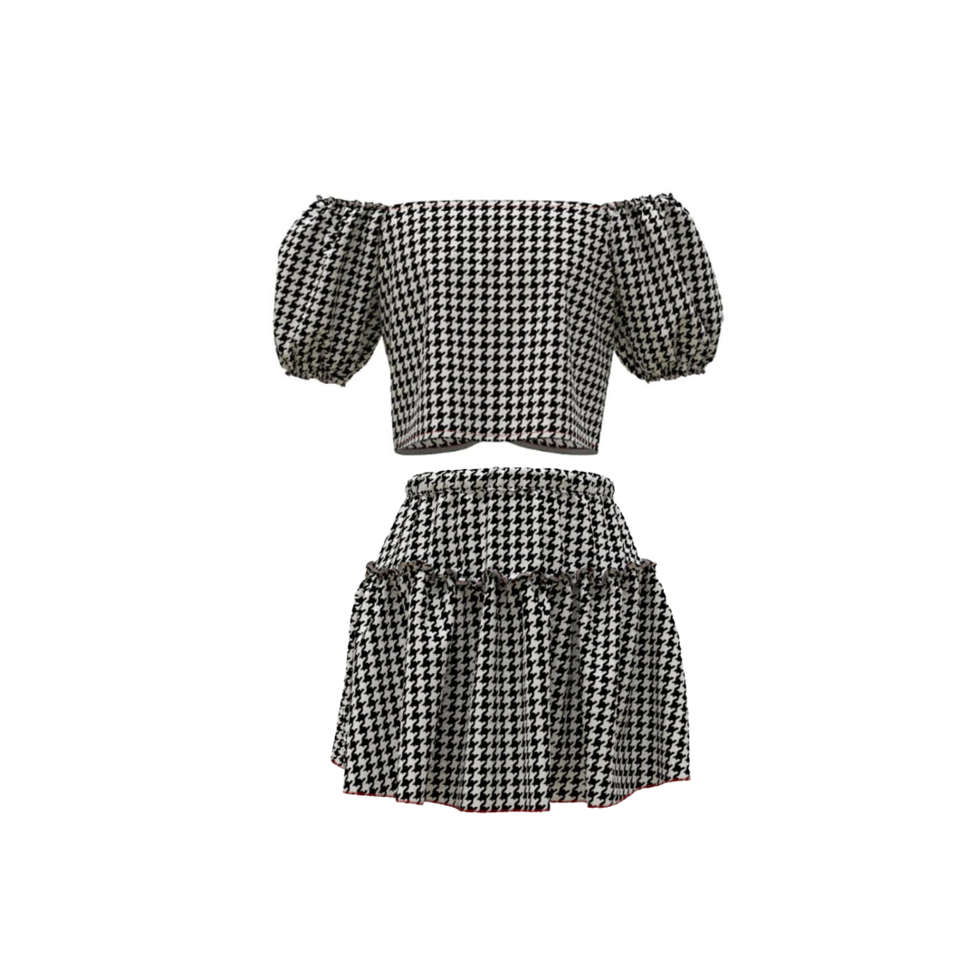 B/W Houndstooth Skirt Set
